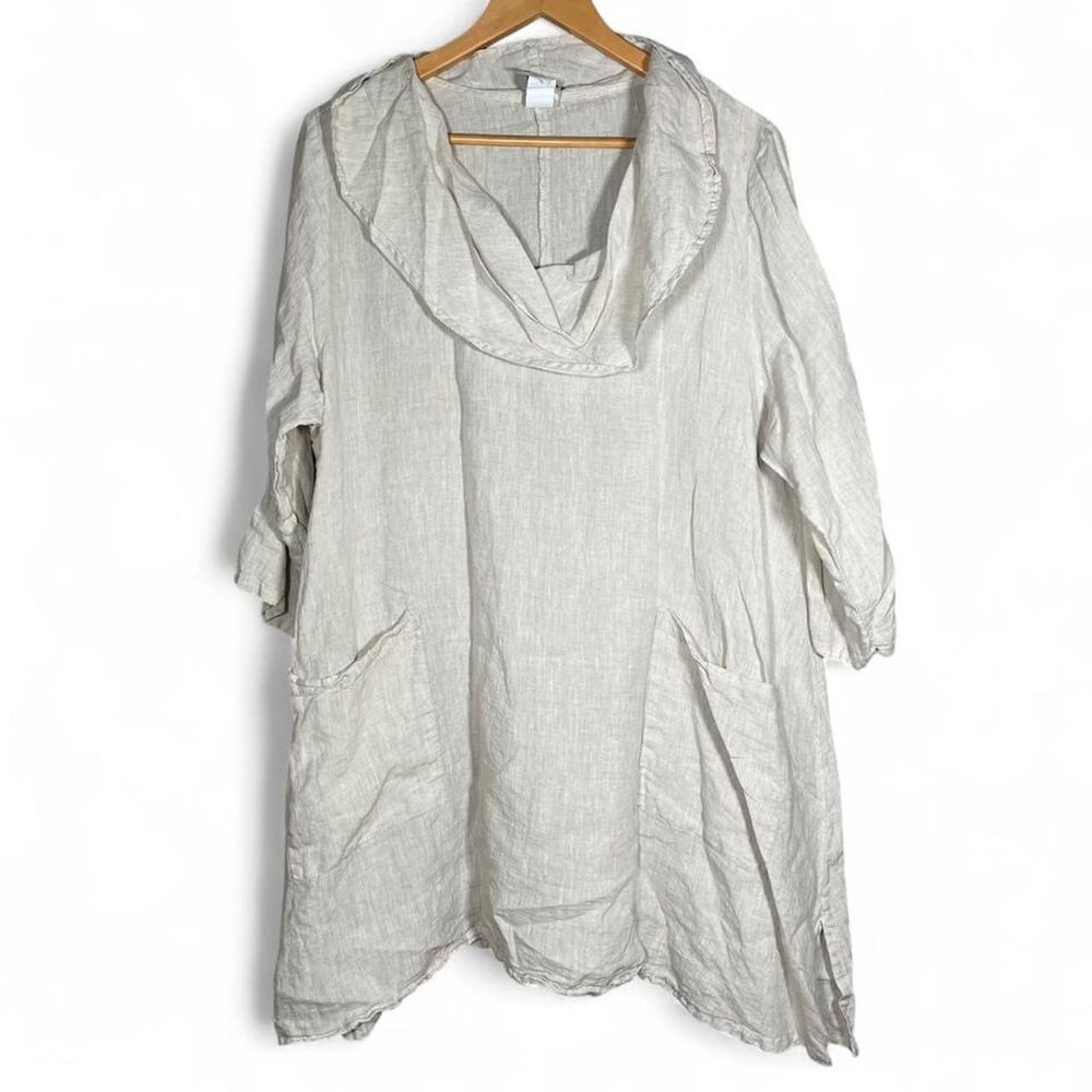 Vtg Linen Oversized Cowl Neck Dress Top Cover Lagenlook Quiet Lux Large